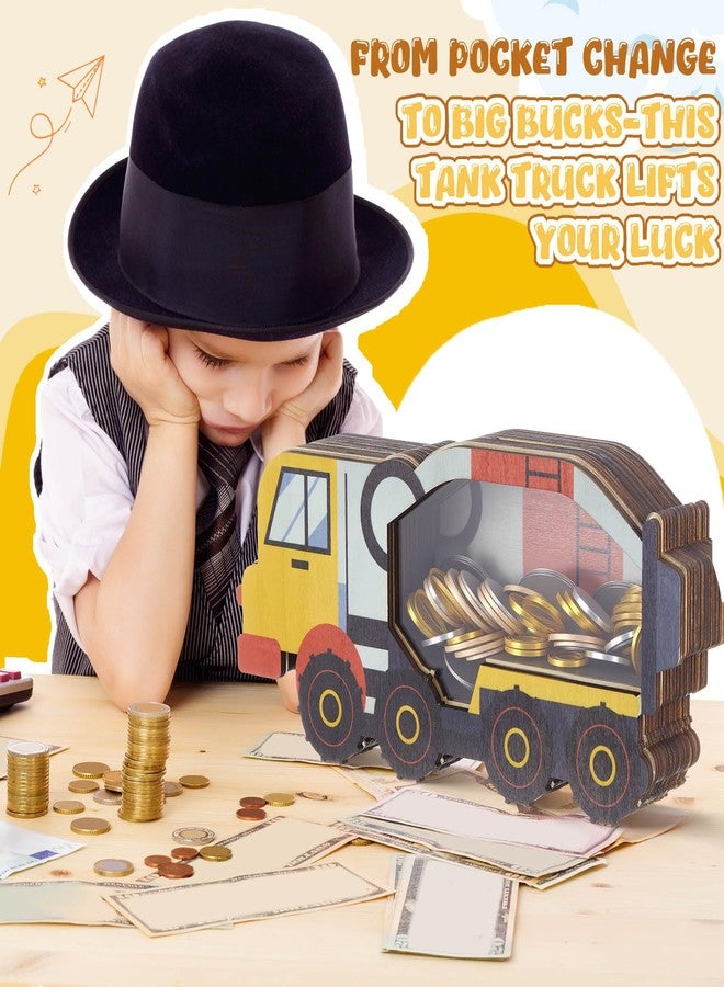 Maxdot Wooden Tank Truck Piggy Bank for Kids Clear Window Transparent Money Bank for Boys Girls Unbreakable Clear Coin Saving Jar Toys Gifts for Boys Birthday New Year Christmas - Image 5